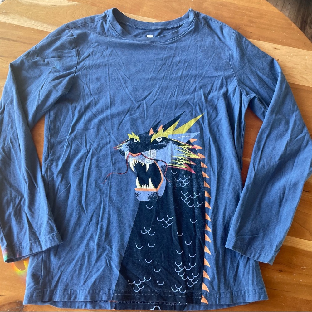 Tea Collection Blue and Yellow Long Sleeve Tee with Graphic Design